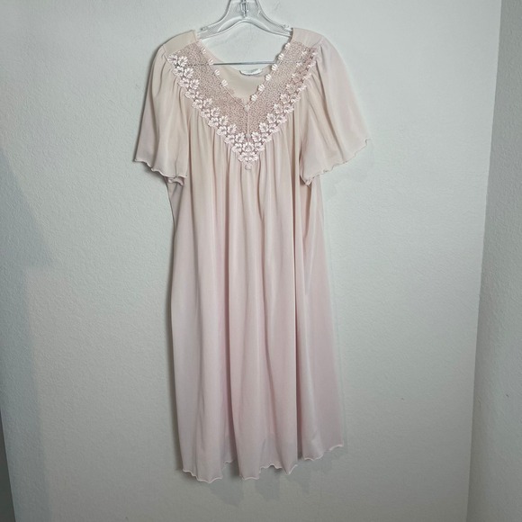 Shadowline Pink Lace Trim Nightgown Sleepwear‎ Lingerie Loungewear Large - Picture 1 of 7